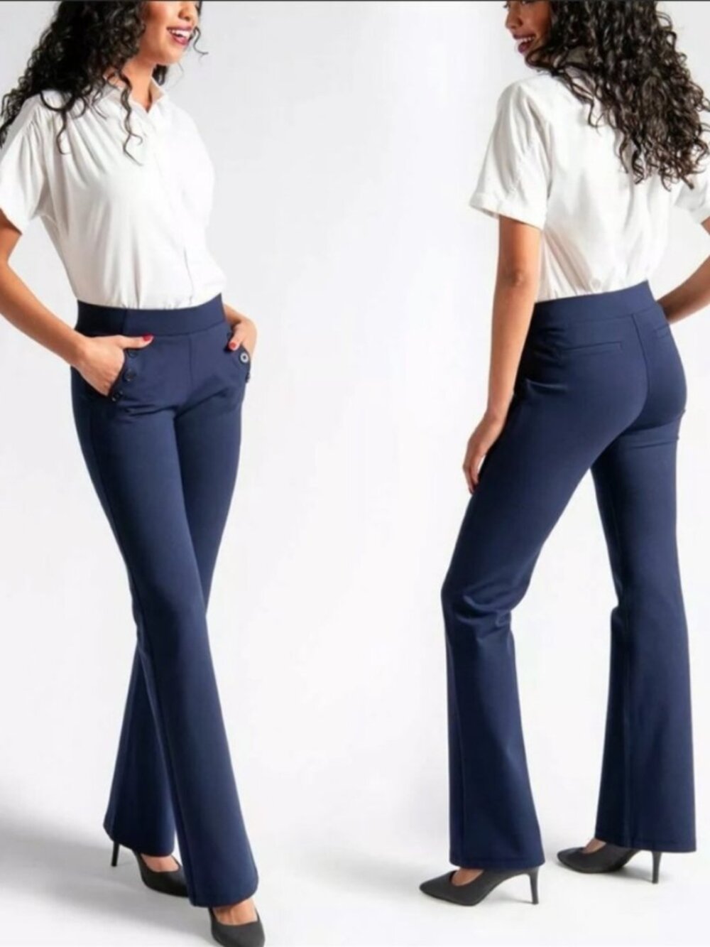 New Betabrand Navy Bootcut Six Button Dress Pant Yoga Pants 1X Long Tall